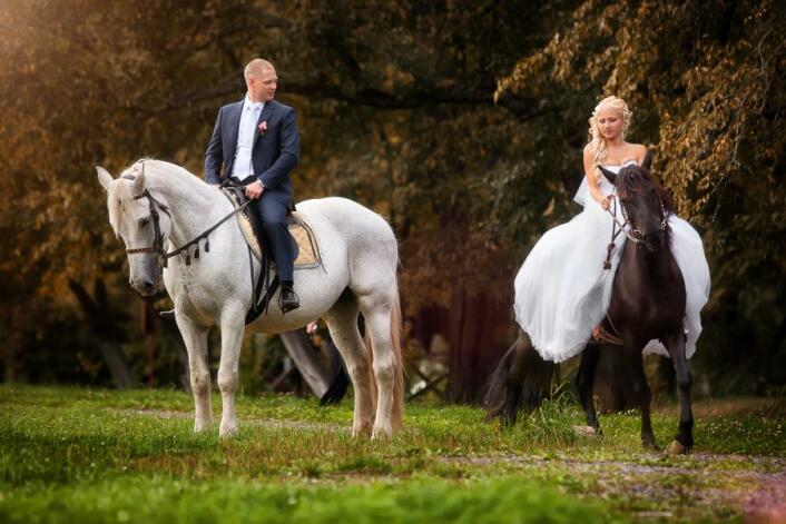 идеи для свадебной съемки:свадебная фотосессия на лошадях